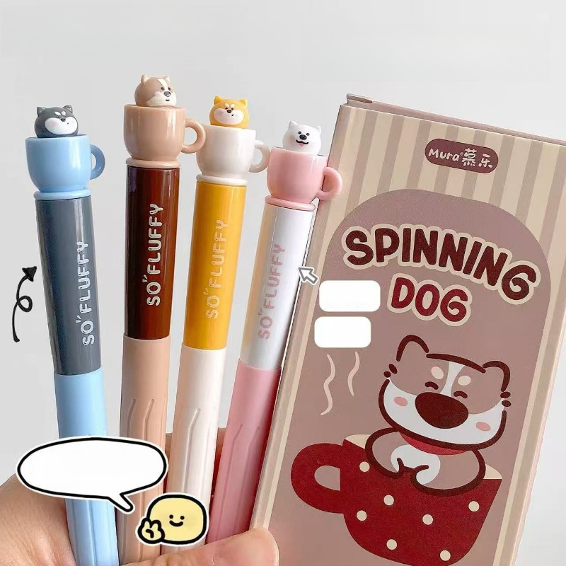 Gel Refill Pack - かわいい文房具回転ティーカップ子犬クリエイティブ学生用ジェルペン黒リフィル減圧漫画速乾性4パック