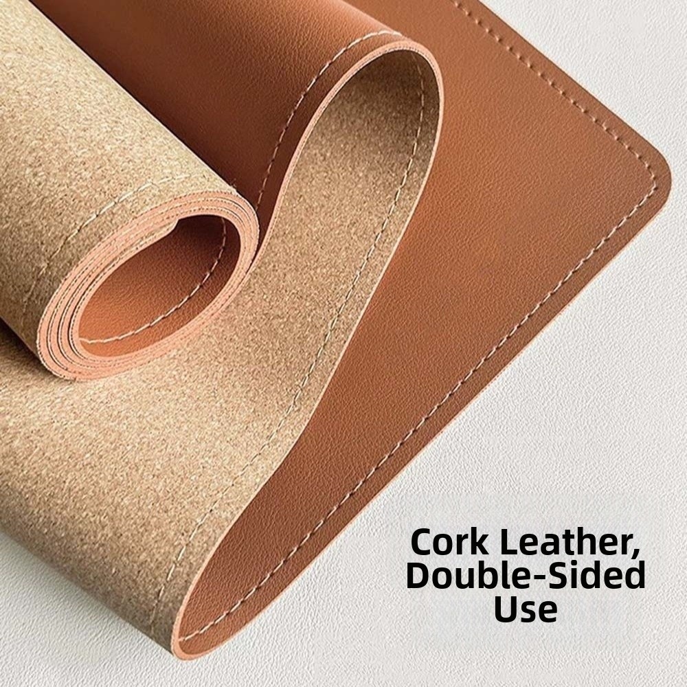 Leather Desk Pad - デスクブロッター レザーライティングパッド コルク防水テーブルプロテクター 両面大型キーボードマット ワーカーズ