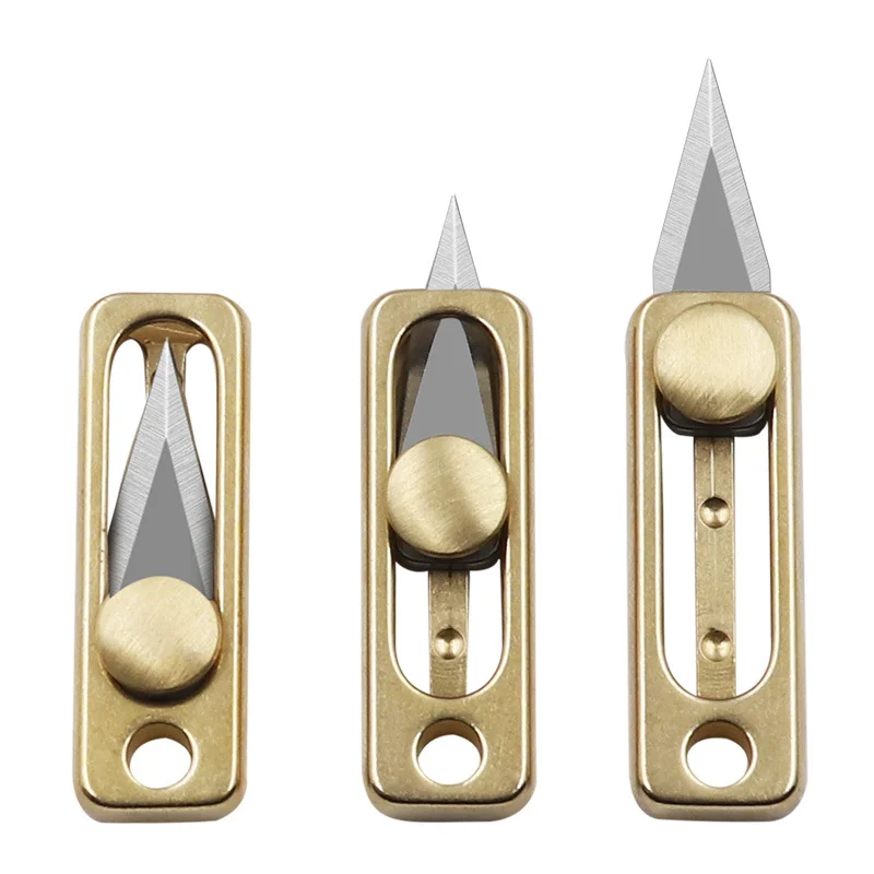 Letter Opener Brass - ミニ真鍮ステンレス鋼ナイフポータブルユーティリティナイフサバイバル安全ナイフキーホルダーペンダント小型ツール封筒ボトルオープナー