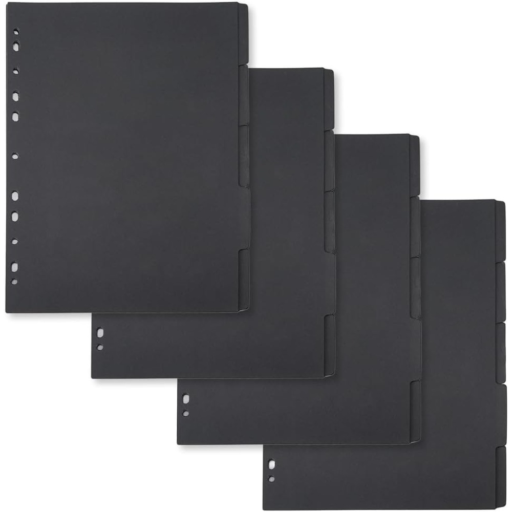 Tab Divider A4 - タブ付きペーパーバインダーインデックスディバイダー、ブラックライトオンディバイダー、a4ノートブック、11穴、29.8x22.1cm、5タブ、20枚