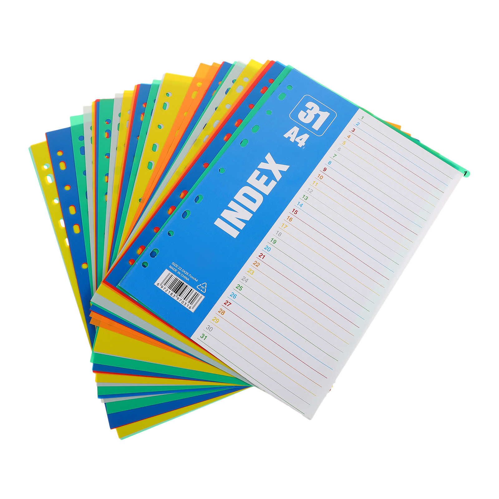 Tab Divider A4 - A4サイズ11穴プラスチックインデックスディバイダー、1-31番の番号付きタブ、ルーズリーフページマーカー、バインダーノート、学校、オフィス、家庭用