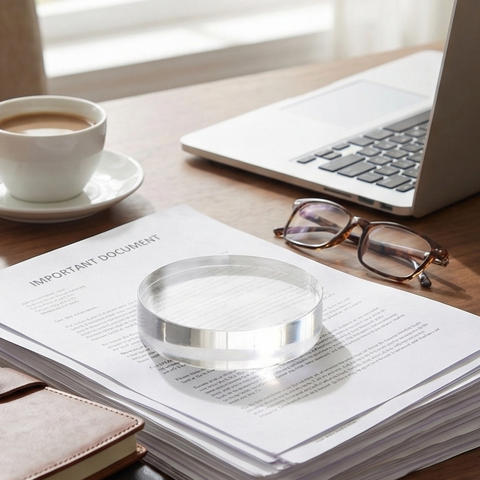 Paper Weight Crystal - クリアクリスタルガラスペーパーウェイト、丸型3.15インチ、安定性のあるコンパクトなデスクウェイト、書道、絵画、本、ポスター、オフィス装飾用