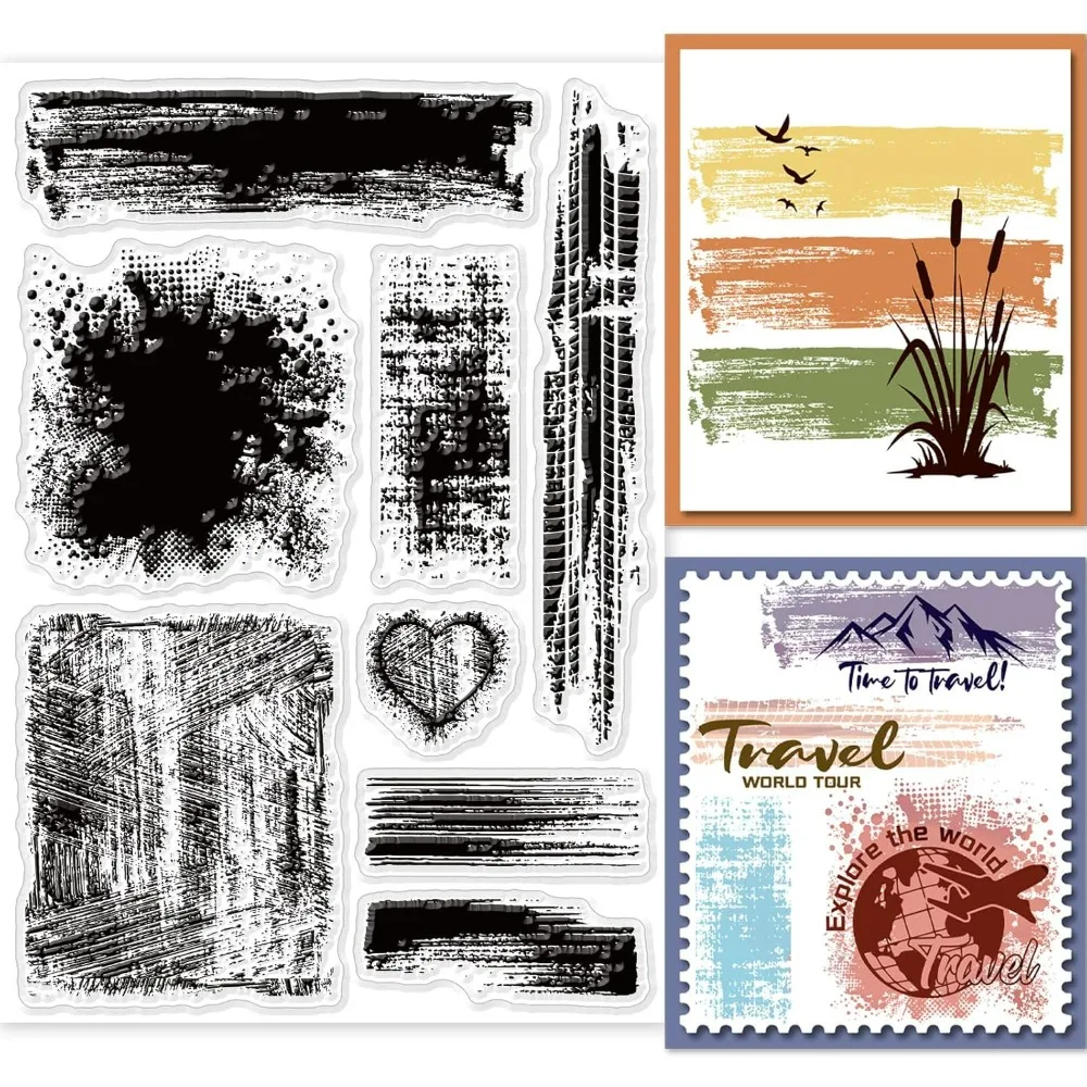 Rubber Date Stamp - 1pc ステイン背景クリアスタンプ DIY スクラップブッキング用ブラシストローク落書きスプラッシュシリコーンクリアスタンプシールカード作成用