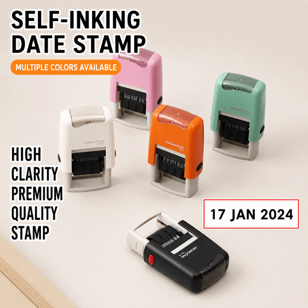 Rubber Date Stamp - 自動インクリターン式日月年データスタンプ 英語版 調整可能な日付ホイール セルフインキングスタンプ 軽量 多色