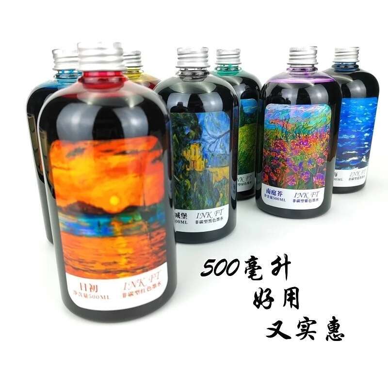 Fountain Pen Bottled Ink - Oramile-カーボンフリーの大きなインクボトル,焦げ付き防止,万年筆の詰め替え,黒,赤,青,500ml