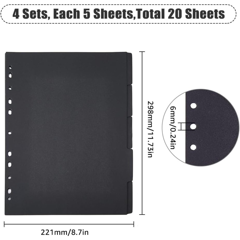 タブ付きペーパーバインダーインデックスディバイダー、ブラック - Tab Divider A4 のレビューと価格