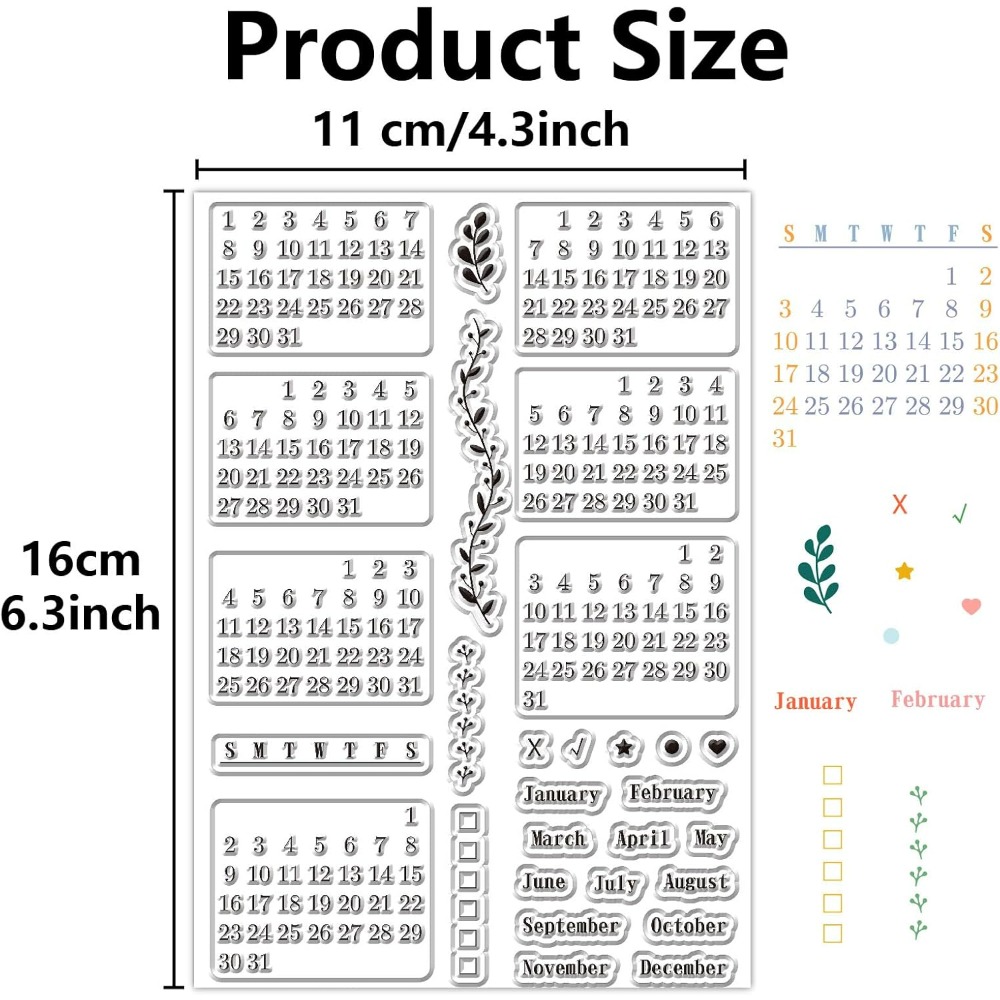 カレンダー クリアスタンプシート 再利用可能な透明ゴムプラン - Rubber Date Stamp のレビューと価格