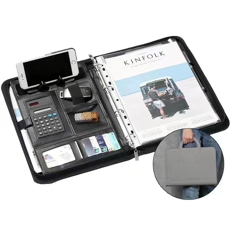 PU レザー A4 ジッパー電卓バインダー会議ファイルパッド - Binder A4 Lever のレビューと価格