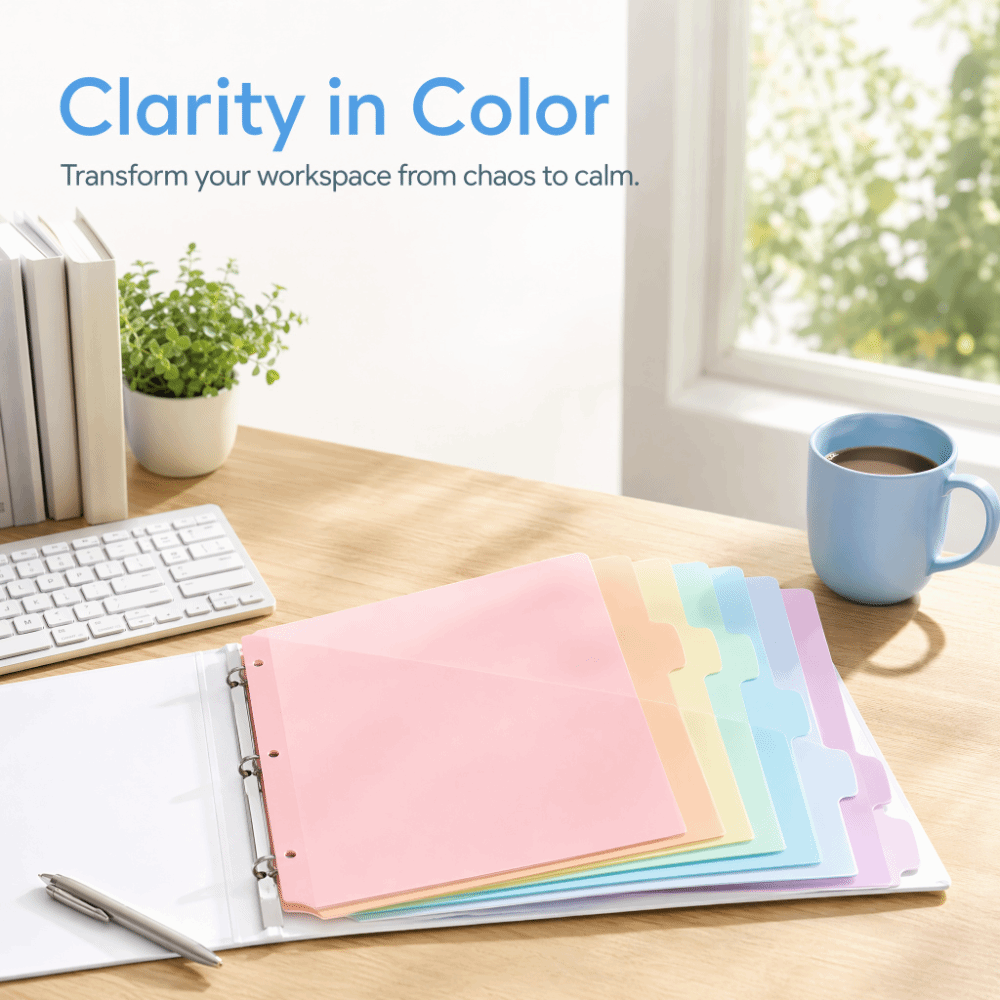 耐久性のあるバインダーディバイダー パステルカラー 書き込み - Tab Divider A4 のレビューと価格